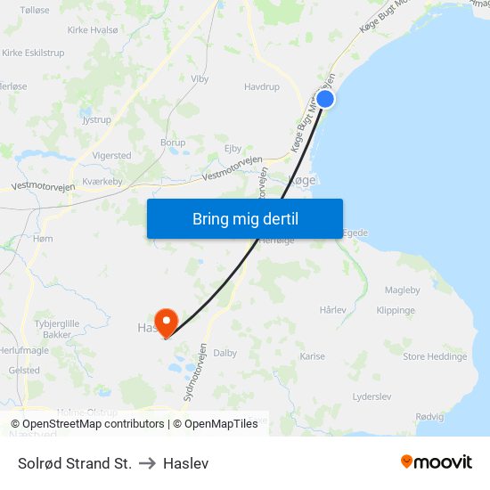 Solrød Strand St. to Haslev map