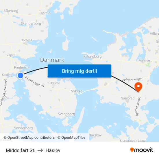 Middelfart St. to Haslev map