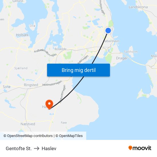 Gentofte St. to Haslev map