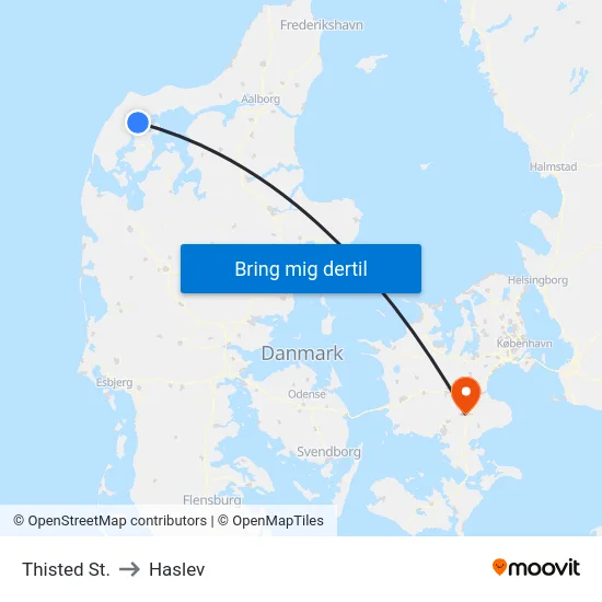 Thisted St. to Haslev map