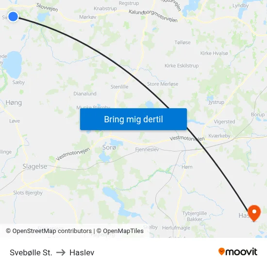 Svebølle St. to Haslev map