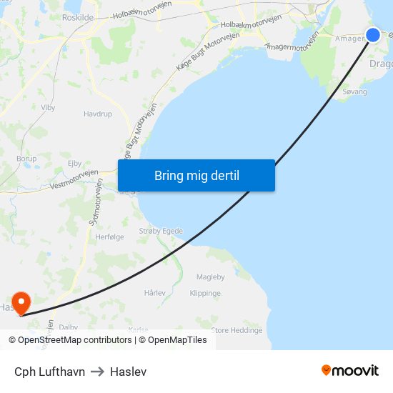 Cph Lufthavn to Haslev map