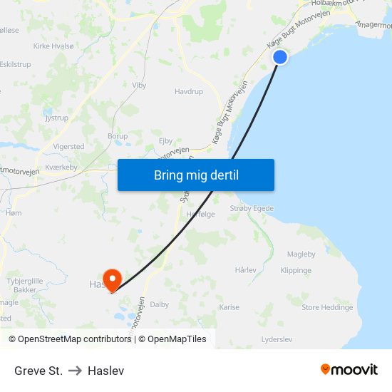 Greve St. to Haslev map