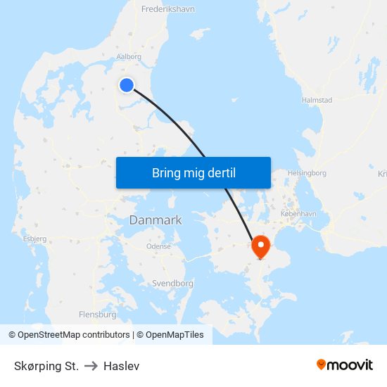 Skørping St. to Haslev map