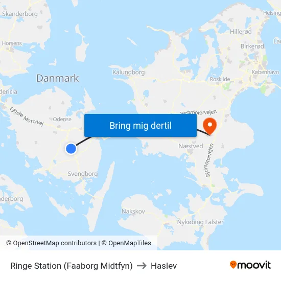 Ringe Station (Faaborg Midtfyn) to Haslev map