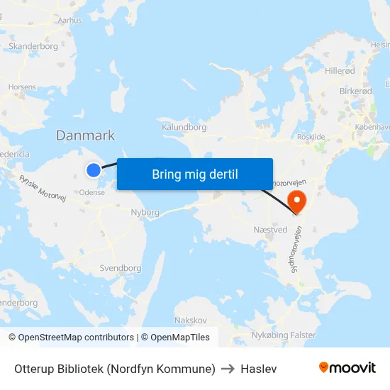 Otterup Bibliotek (Nordfyn Kommune) to Haslev map