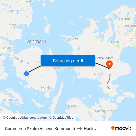 Gummerup Skole (Assens Kommune) to Haslev map