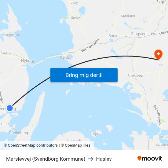 Marslevvej (Svendborg Kommune) to Haslev map