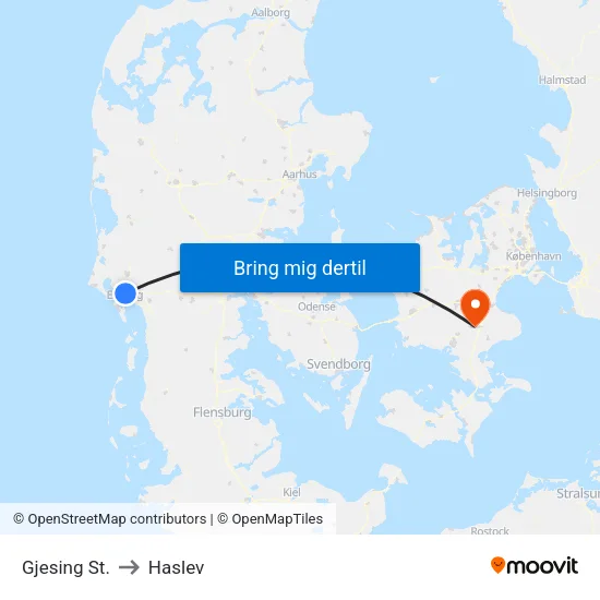 Gjesing St. to Haslev map