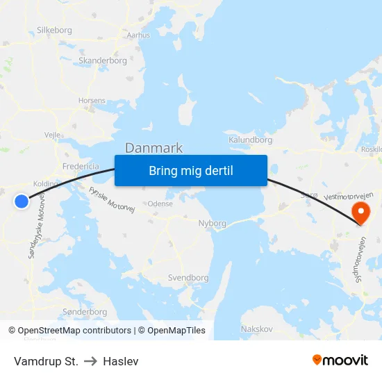 Vamdrup St. to Haslev map
