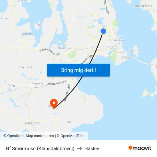 Hf Smørmose (Klausdalsbrovej) to Haslev map