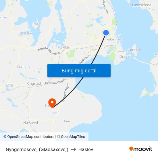 Gyngemosevej (Gladsaxevej) to Haslev map