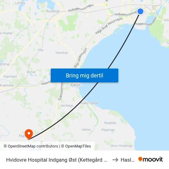 Hvidovre Hospital Indgang Øst (Kettegård Allé) to Haslev map