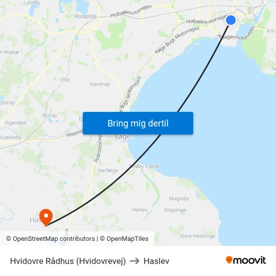 Hvidovre Rådhus (Hvidovrevej) to Haslev map
