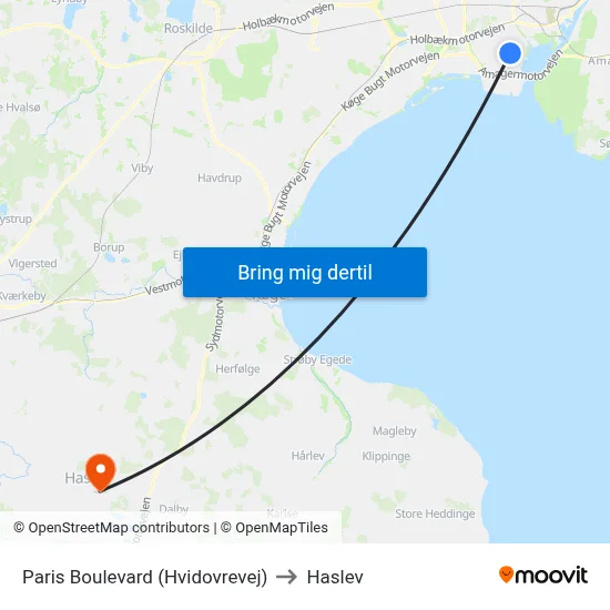 Paris Boulevard (Hvidovrevej) to Haslev map