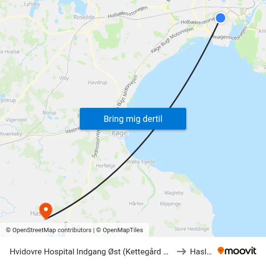 Hvidovre Hospital Indgang Øst (Kettegård Allé) to Haslev map