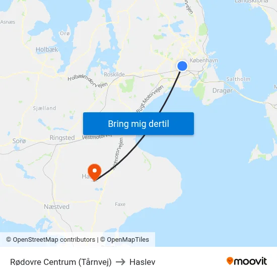 Rødovre Centrum (Tårnvej) to Haslev map