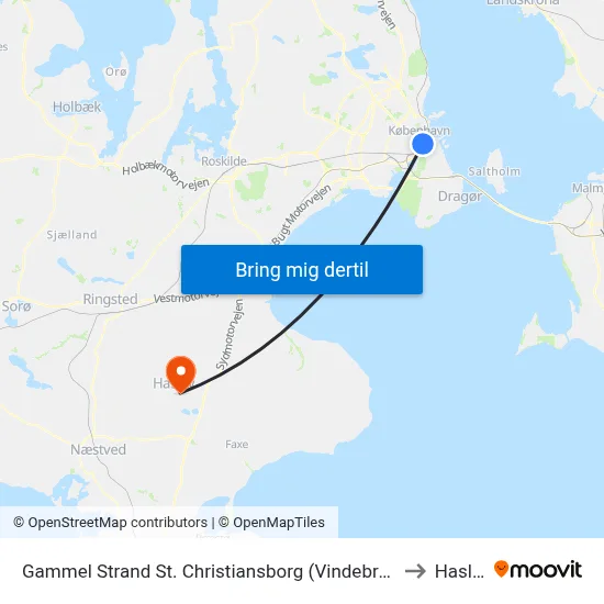 Gammel Strand St. Christiansborg (Vindebrogade) to Haslev map
