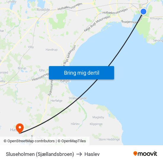 Sluseholmen (Sjællandsbroen) to Haslev map