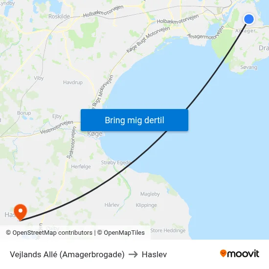 Vejlands Allé (Amagerbrogade) to Haslev map