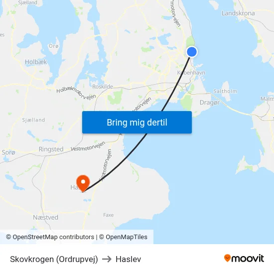 Skovkrogen (Ordrupvej) to Haslev map