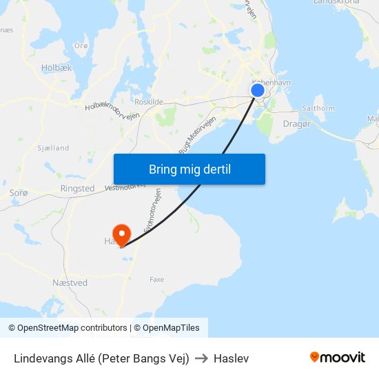 Lindevangs Allé (Peter Bangs Vej) to Haslev map