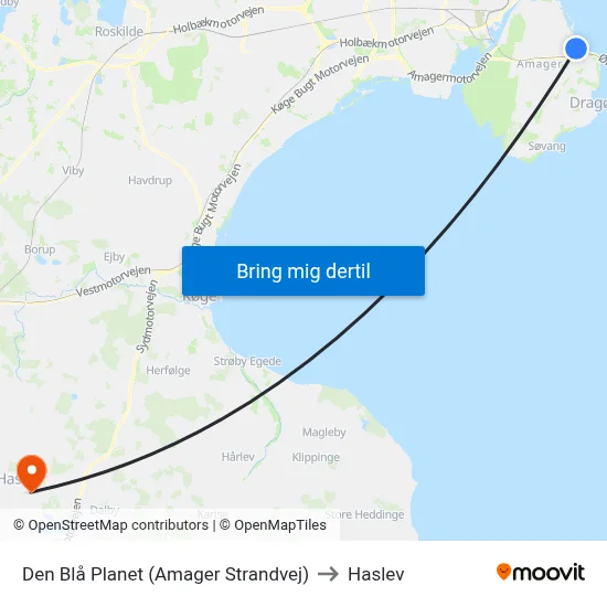 Den Blå Planet (Amager Strandvej) to Haslev map