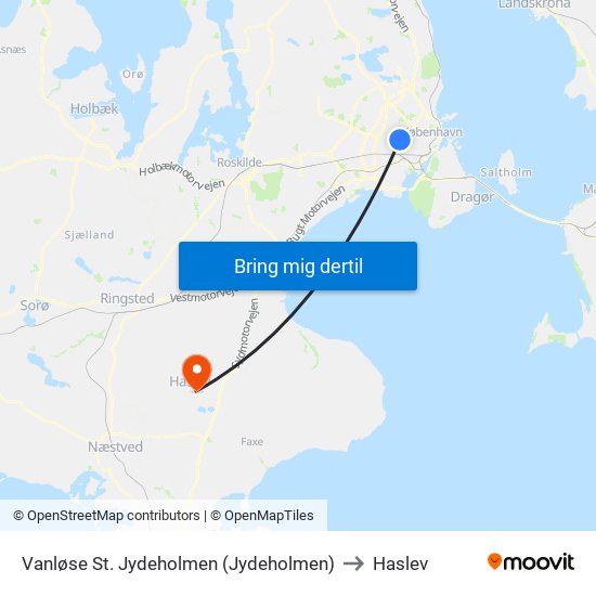Vanløse St. Jydeholmen (Jydeholmen) to Haslev map