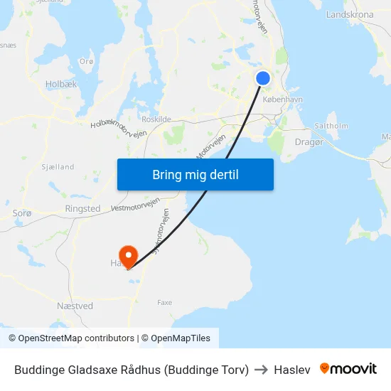 Buddinge Gladsaxe Rådhus (Buddinge Torv) to Haslev map