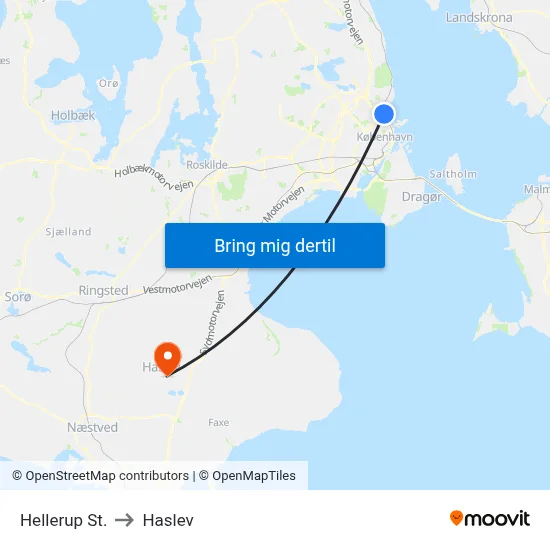 Hellerup St. to Haslev map