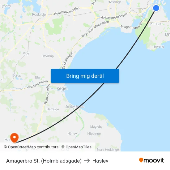 Amagerbro St. (Holmbladsgade) to Haslev map
