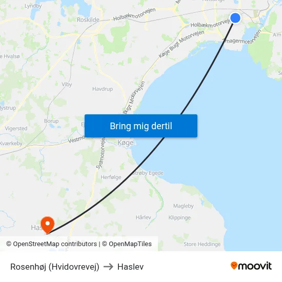Rosenhøj (Hvidovrevej) to Haslev map