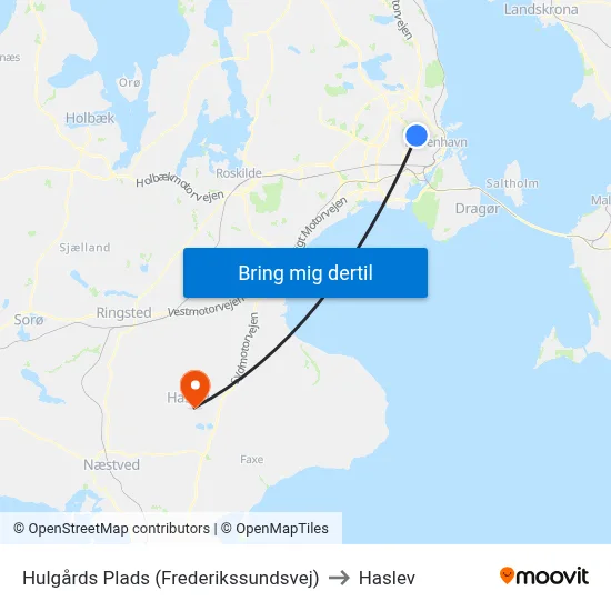Hulgårds Plads (Frederikssundsvej) to Haslev map