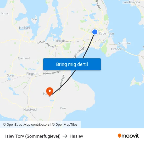 Islev Torv (Sommerfuglevej) to Haslev map