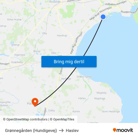 Grønnegården (Hundigevej) to Haslev map