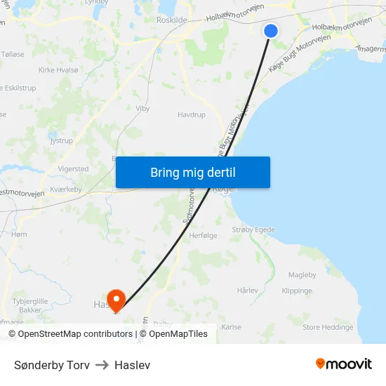 Sønderby Torv to Haslev map