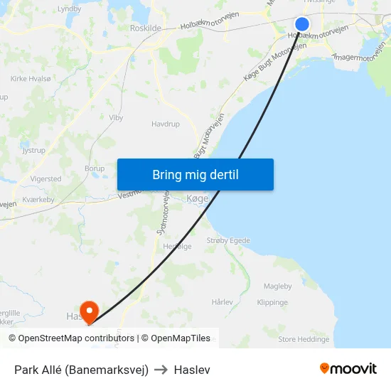 Park Allé (Banemarksvej) to Haslev map