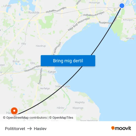 Polititorvet to Haslev map