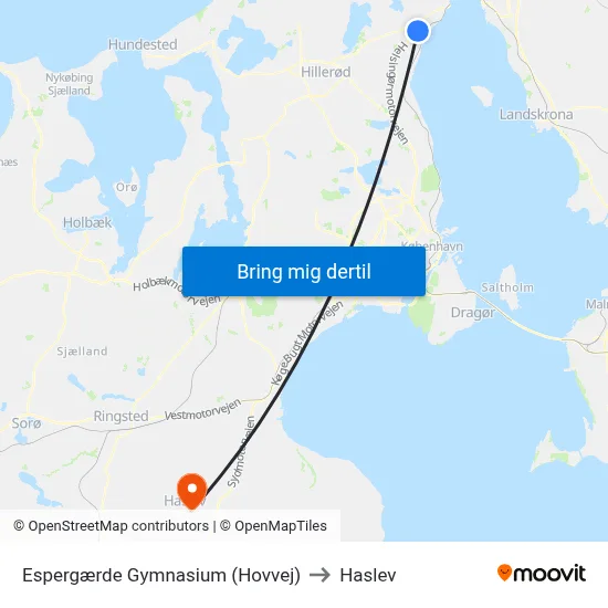 Espergærde Gymnasium (Hovvej) to Haslev map
