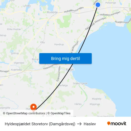 Hyldespjældet Storetorv (Damgårdsvej) to Haslev map