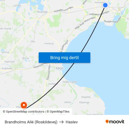 Brandholms Allé (Roskildevej) to Haslev map