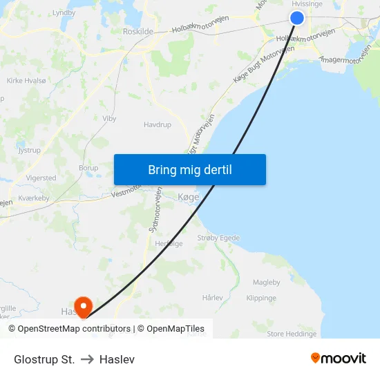 Glostrup St. to Haslev map