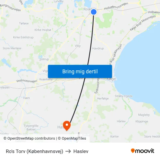Ro's Torv (Københavnsvej) to Haslev map