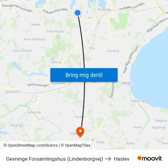 Gevninge Forsamlingshus (Lindenborgvej) to Haslev map