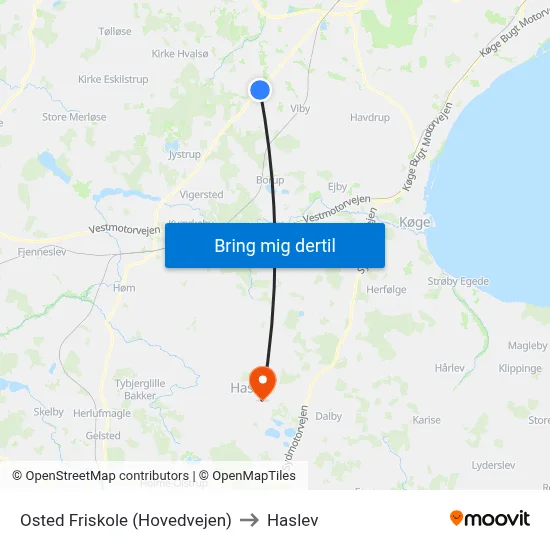 Osted Friskole (Hovedvejen) to Haslev map