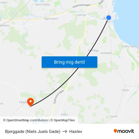 Bjerggade (Niels Juels Gade) to Haslev map