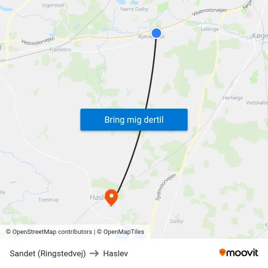 Sandet (Ringstedvej) to Haslev map