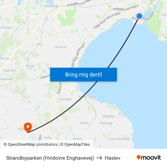 Strandbyparken (Hvidovre Enghavevej) to Haslev map
