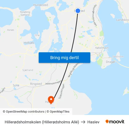 Hillerødsholmskolen (Hillerødsholms Allé) to Haslev map
