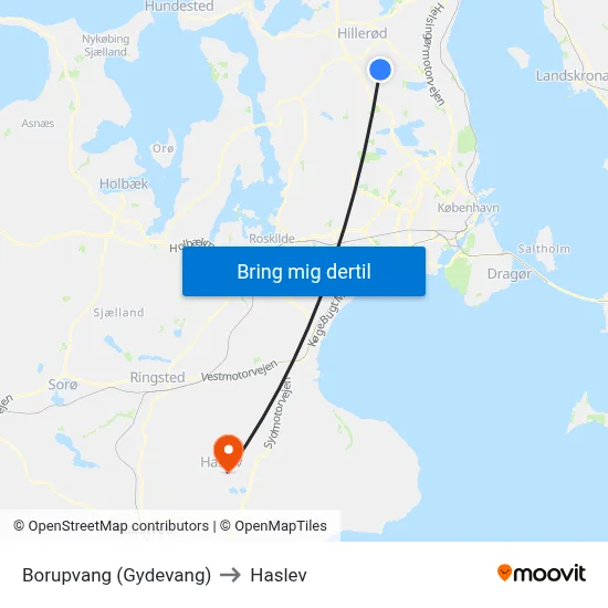 Borupvang (Gydevang) to Haslev map
